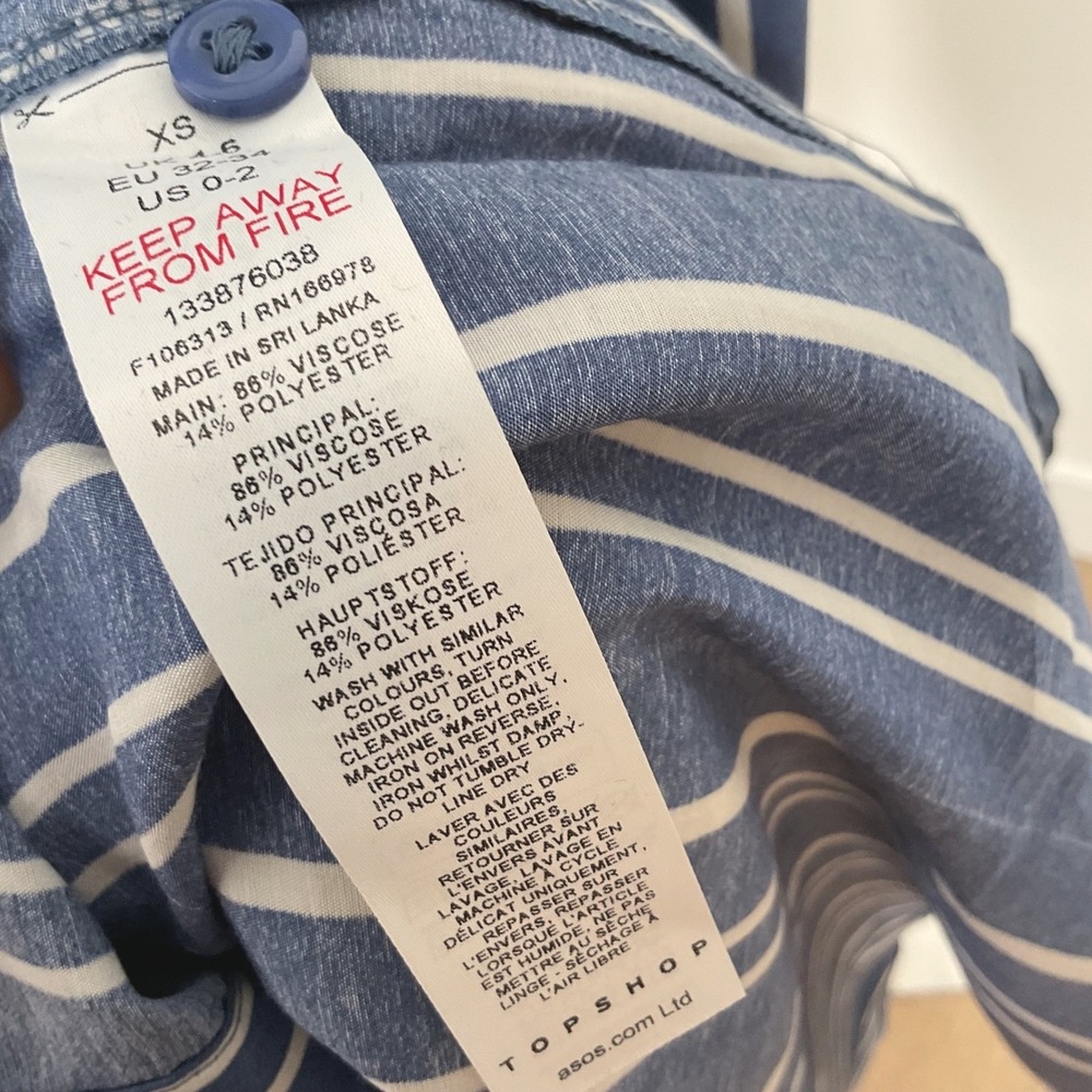 Topshop Striped‎ Oversized Shirt Dress Blue White XS Size 0-2 Button Down Career - Picture 11 of 13
